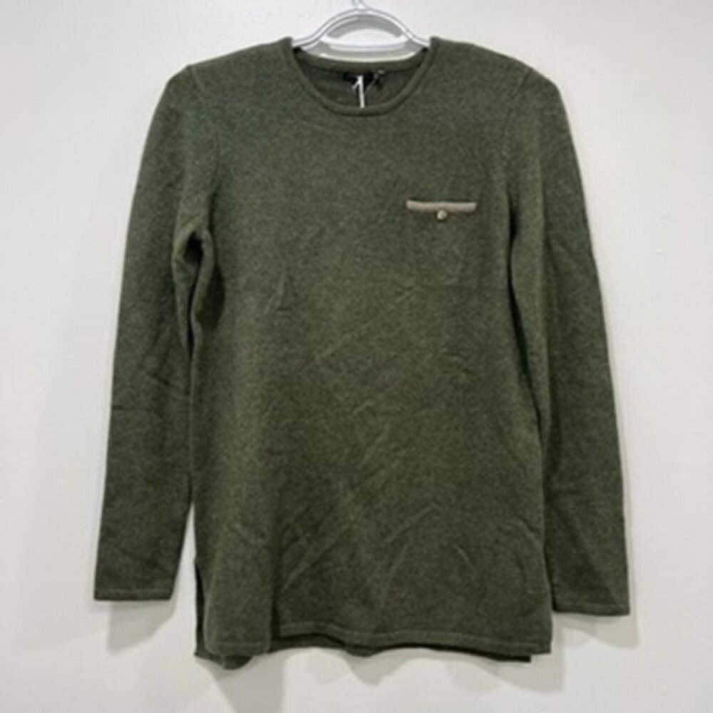 J Mclaughlin Earle Sweater XS NWT $268 Cashmere Solid Crewneck Long Sleeve Green